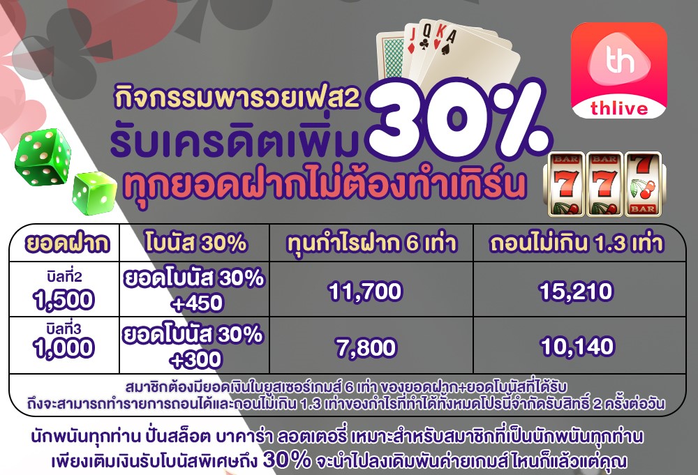 THLIVE VIP กิจกรรมพารวย รับเครดิตเพิ่ม 30%